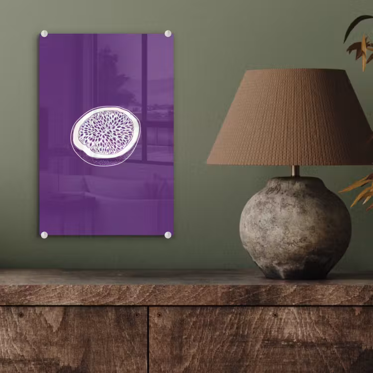 Glas schilderij - Passievrucht - Zaadjes - Paars - Minimalistisch — 4