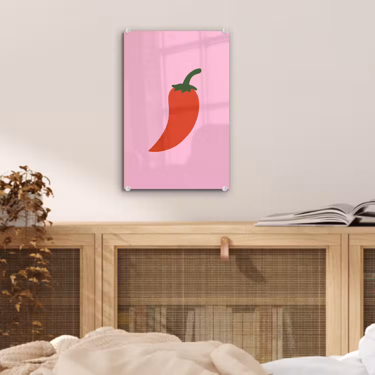Glas schilderij - Peper - Rood - Illustratie — 5
