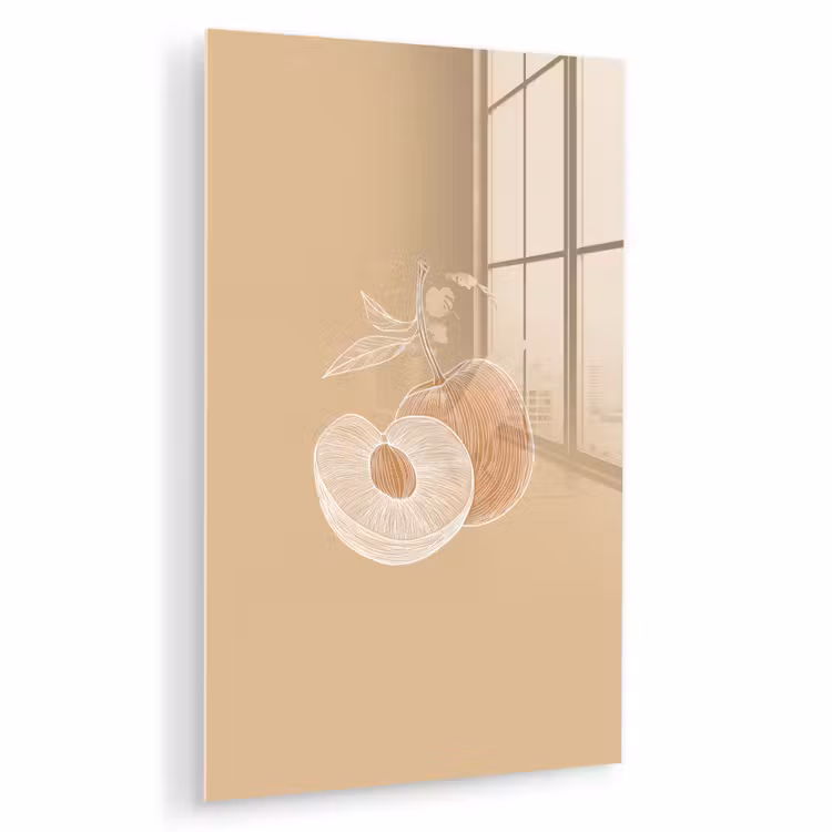 Glas schilderij - Perzik - Lijntekening - Pit - Beige — 1