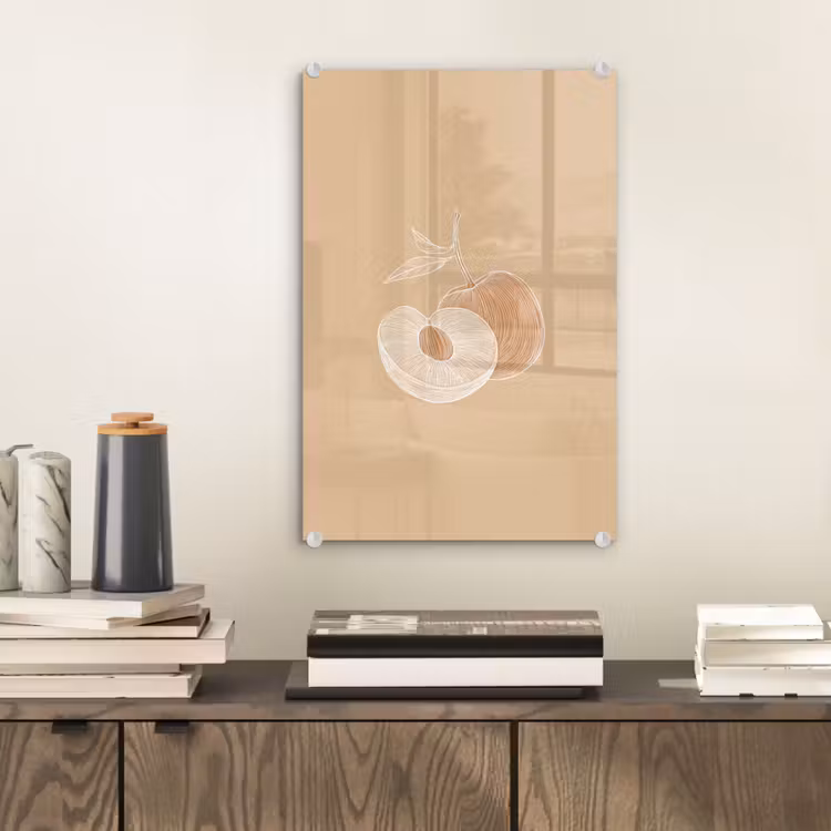 Glas schilderij - Perzik - Lijntekening - Pit - Beige — 2