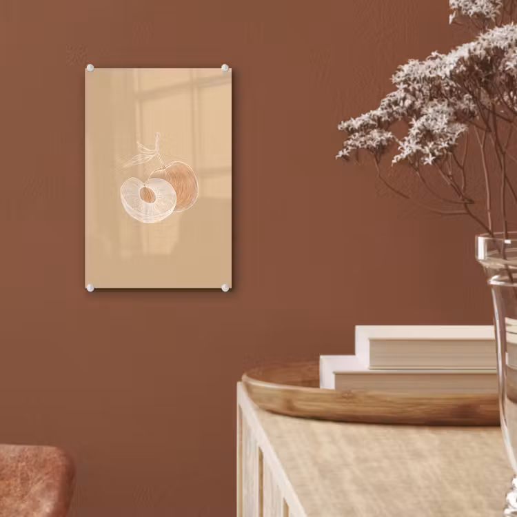 Glas schilderij - Perzik - Lijntekening - Pit - Beige — 6