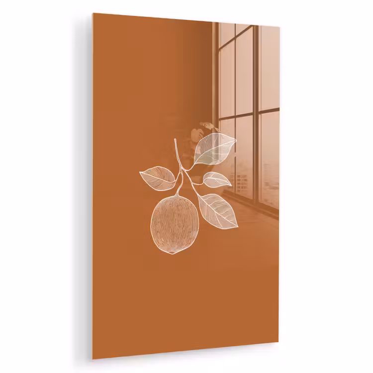 Glas schilderij - Sinaasappel - Getekend - Bladeren - Bruin — 1