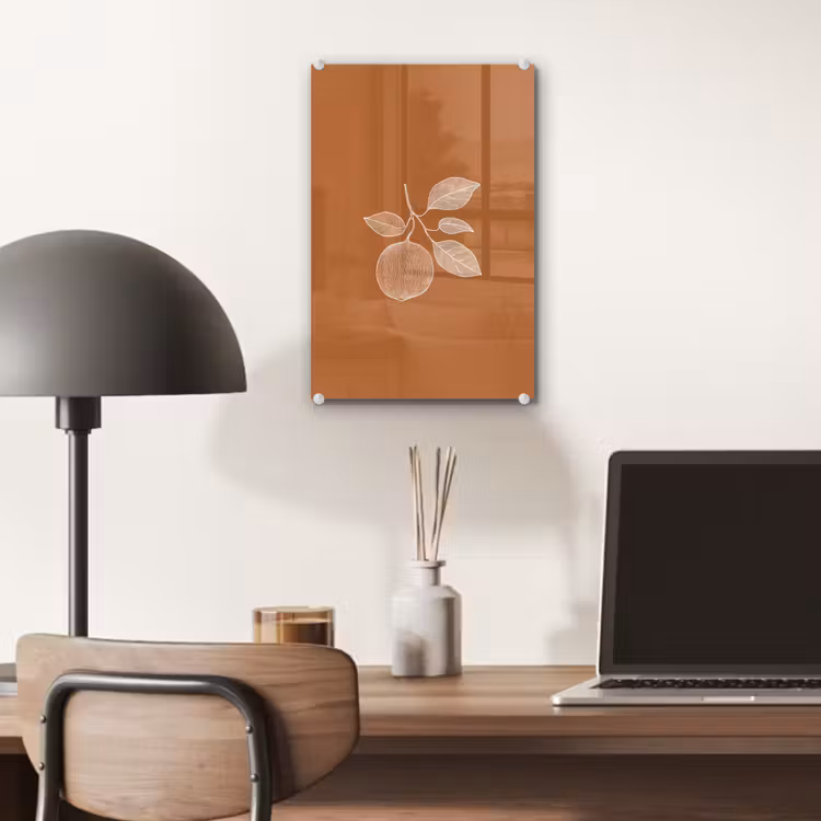 Glas schilderij - Sinaasappel - Getekend - Bladeren - Bruin — 7