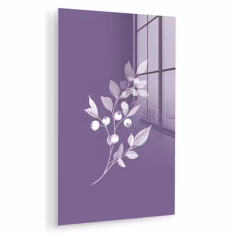 Glas schilderij - Tak - Sierlijk - Bladeren - Minimalistisch — 1