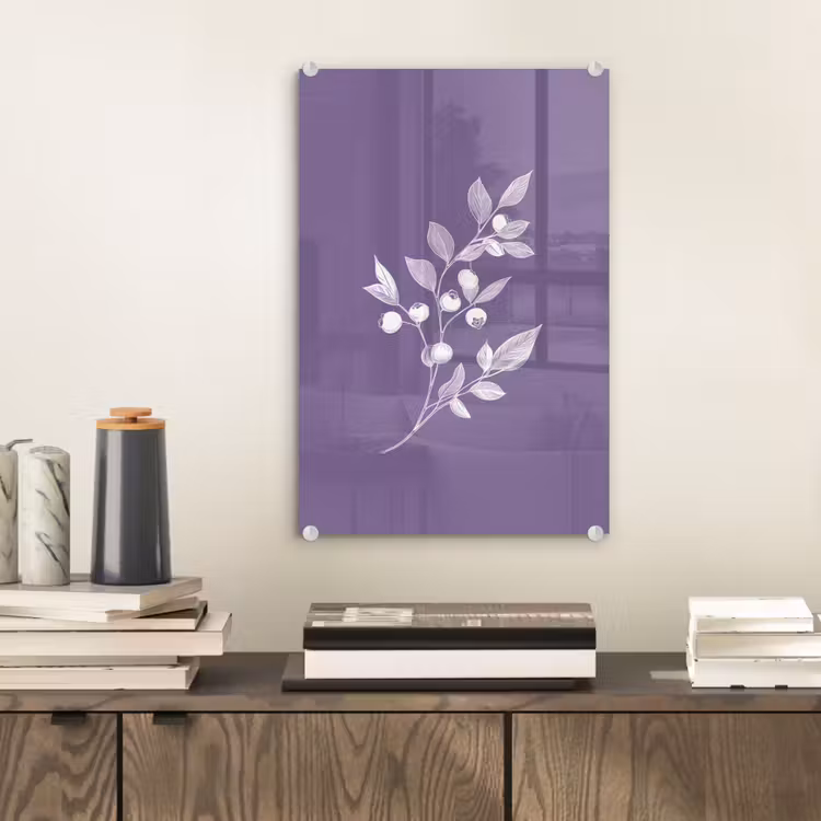 Glas schilderij - Tak - Sierlijk - Bladeren - Minimalistisch — 2