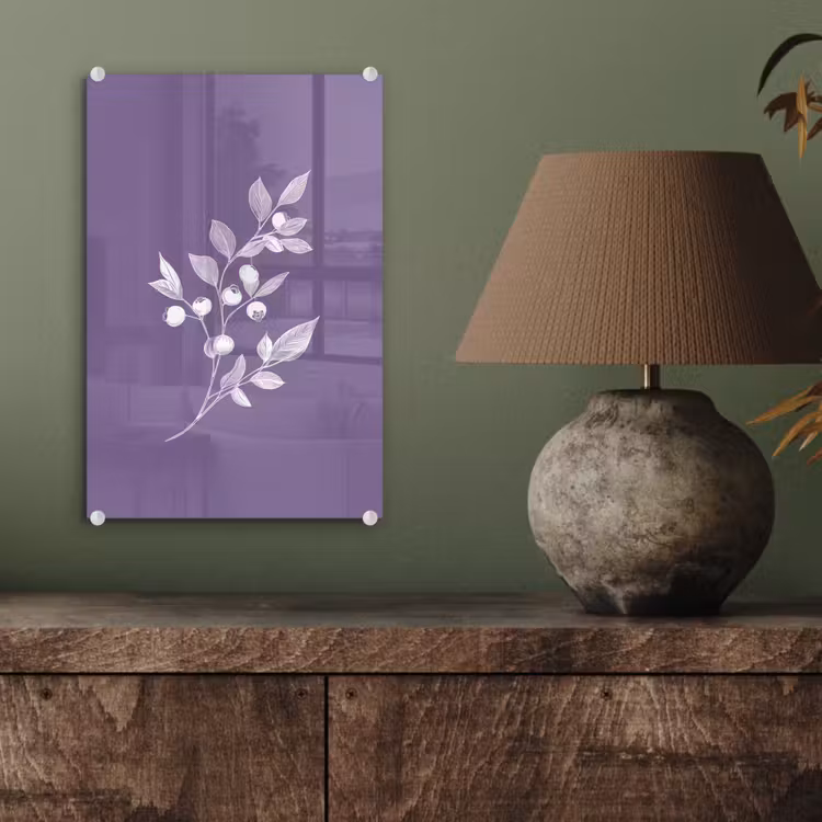 Glas schilderij - Tak - Sierlijk - Bladeren - Minimalistisch — 4