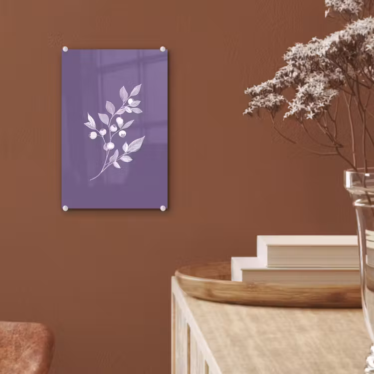 Glas schilderij - Tak - Sierlijk - Bladeren - Minimalistisch — 6