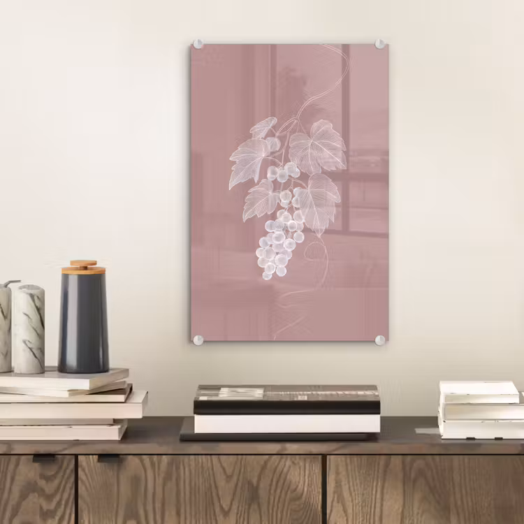 Glas schilderij - Tros - Druiven - Illustratie - Bladeren — 2