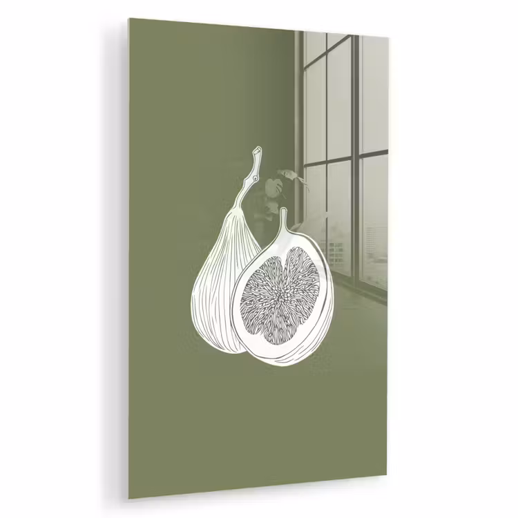 Glas schilderij - Vijgen - Minimalistisch - Getekend - Mosgroen — 1