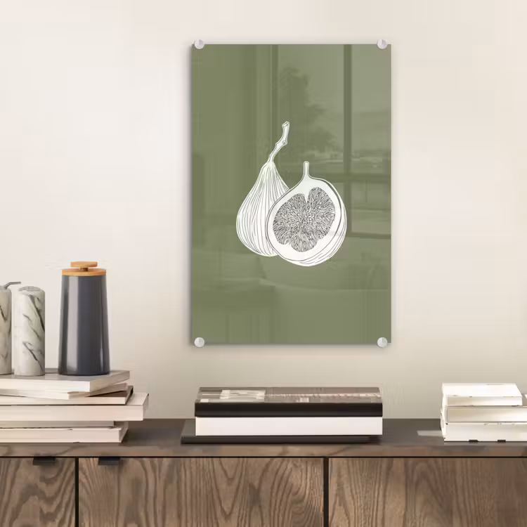 Glas schilderij - Vijgen - Minimalistisch - Getekend - Mosgroen — 2