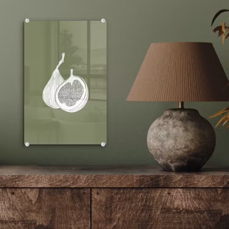 Glas schilderij - Vijgen - Minimalistisch - Getekend - Mosgroen — 4
