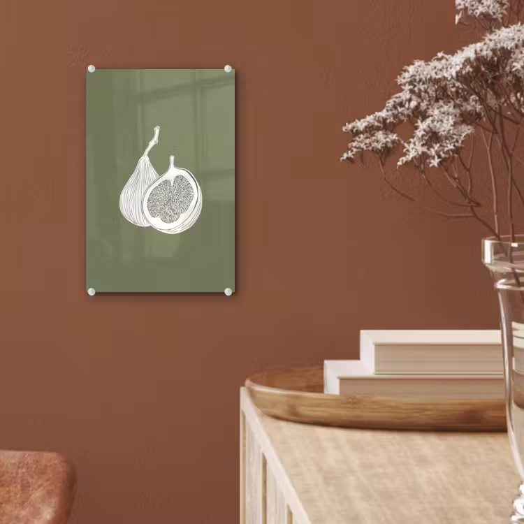 Glas schilderij - Vijgen - Minimalistisch - Getekend - Mosgroen — 6