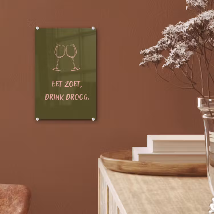 Glas schilderij - Roze - Groen - Wijn - Quote — 6
