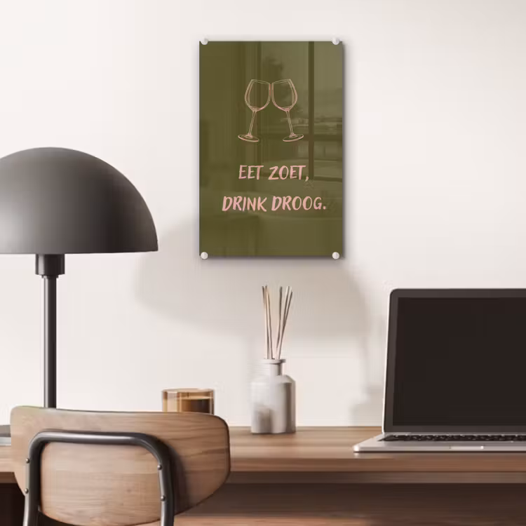 Glas schilderij - Roze - Groen - Wijn - Quote — 7