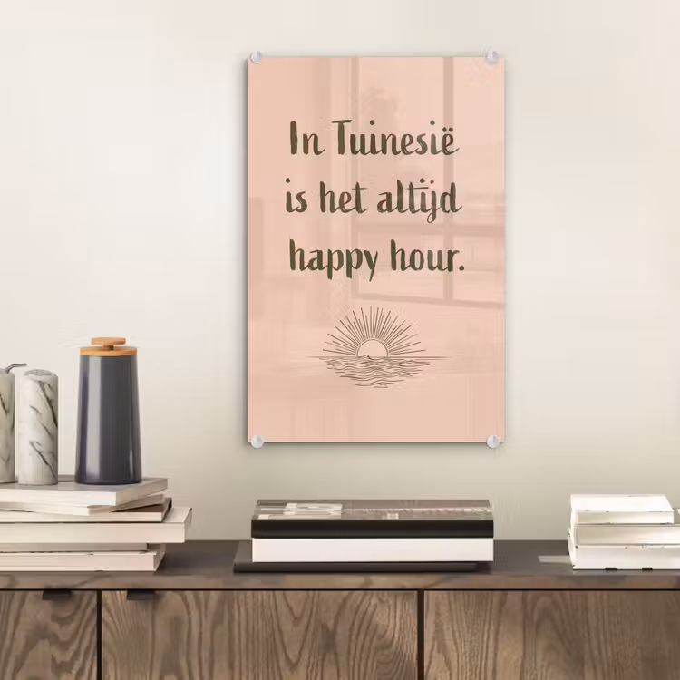 Glas schilderij - Tuin - Roze - Quote - Zon — 2