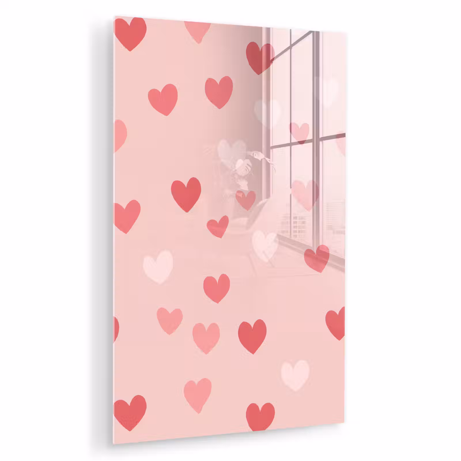 Glas schilderij - Hartjes - Patroon - Roze — 1