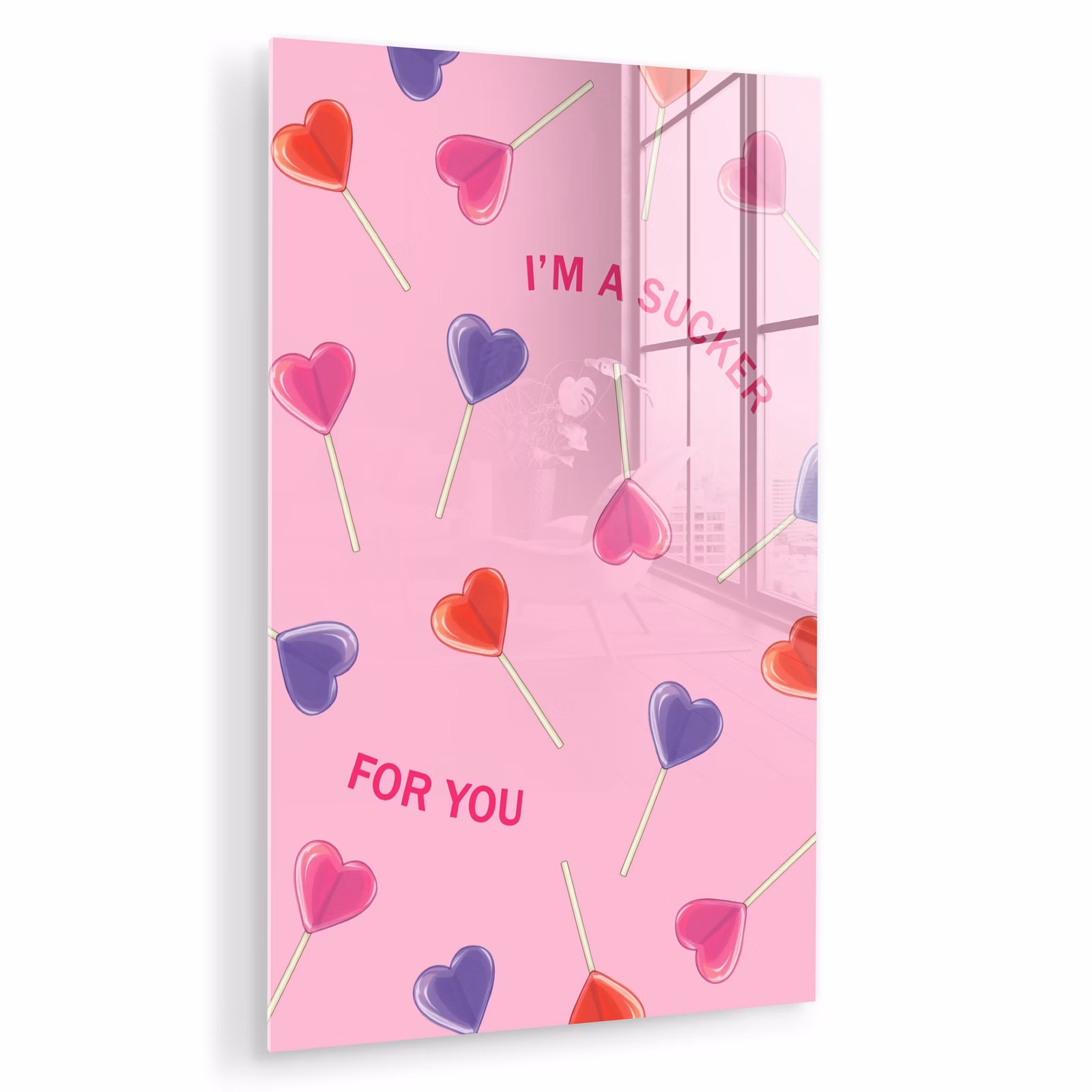 Glas schilderij - Lolly - Valentijn - Illustratie - Snoep — 1