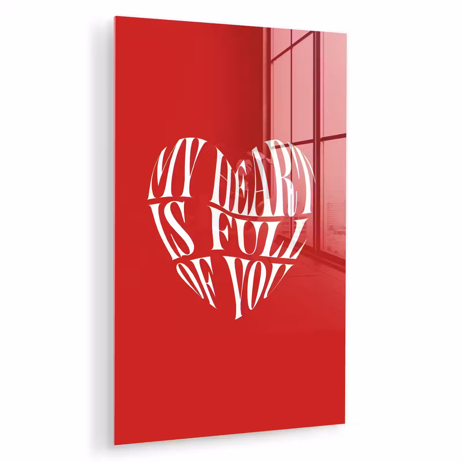 Glas schilderij - Rood - Hart- Tekst - Valentijn — 1