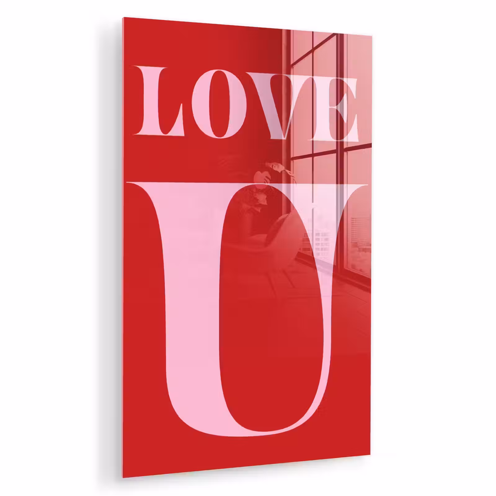 Glas schilderij - Rood - Love - Valentijn - Roze — 1