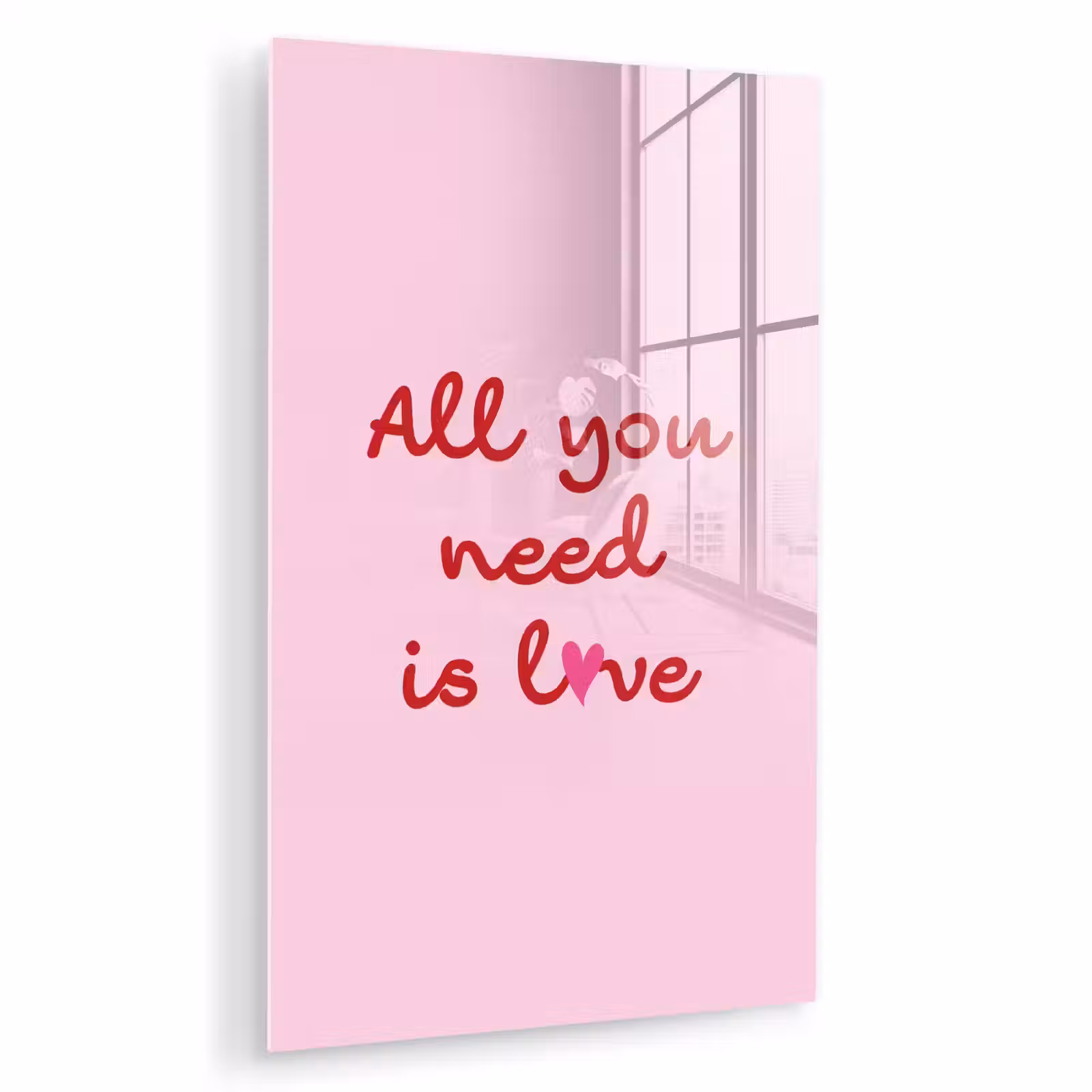 Glas schilderij - Tekst - Roze - Love - Hart — 1