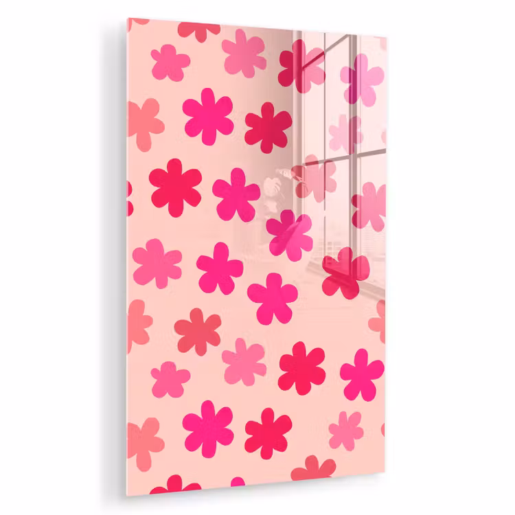 Glas schilderij - Bloemen - Patroon - Roze — 1