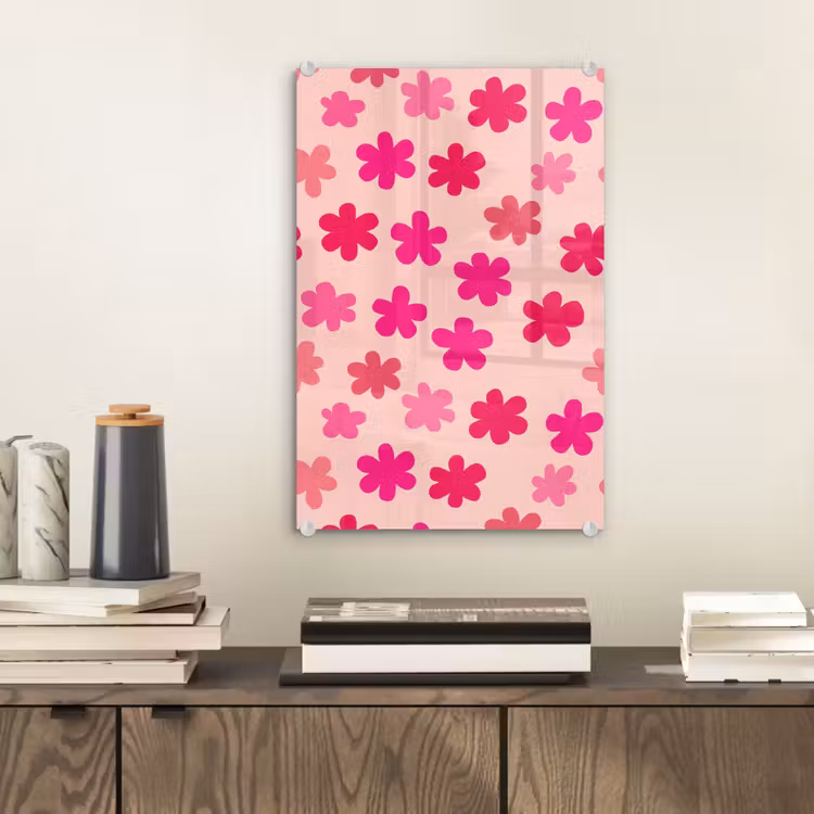 Glas schilderij - Bloemen - Patroon - Roze — 2