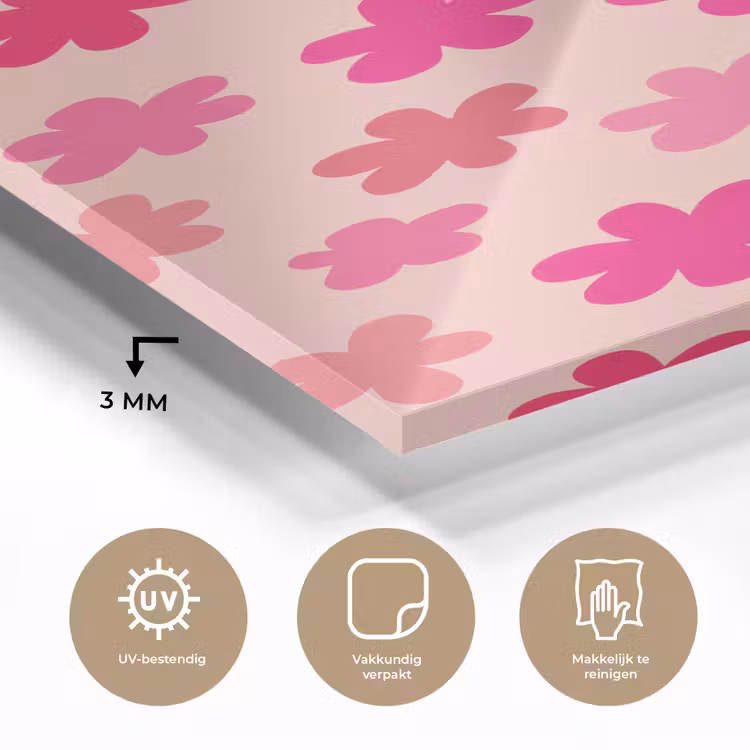 Glas schilderij - Bloemen - Patroon - Roze — 3