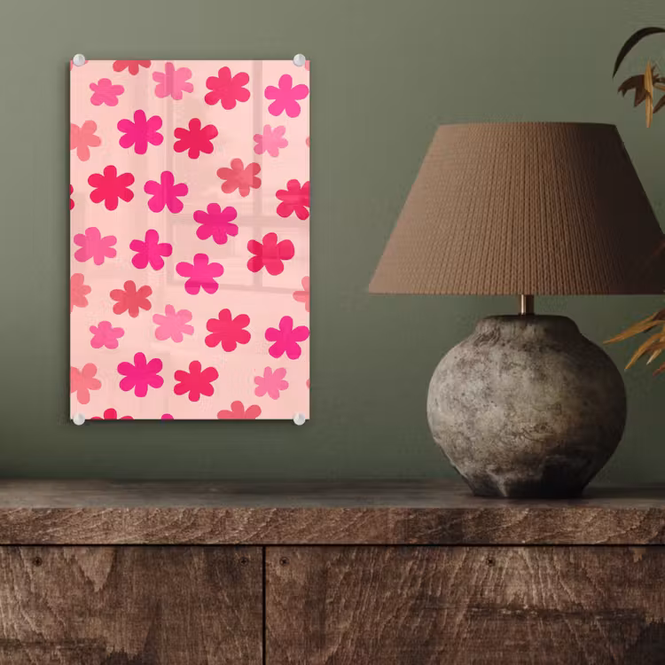 Glas schilderij - Bloemen - Patroon - Roze — 4