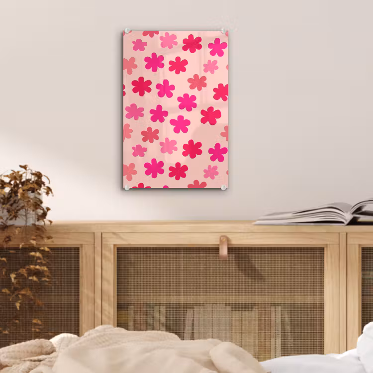 Glas schilderij - Bloemen - Patroon - Roze — 5