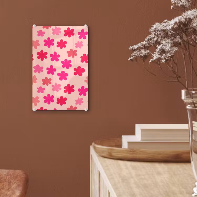Glas schilderij - Bloemen - Patroon - Roze — 6