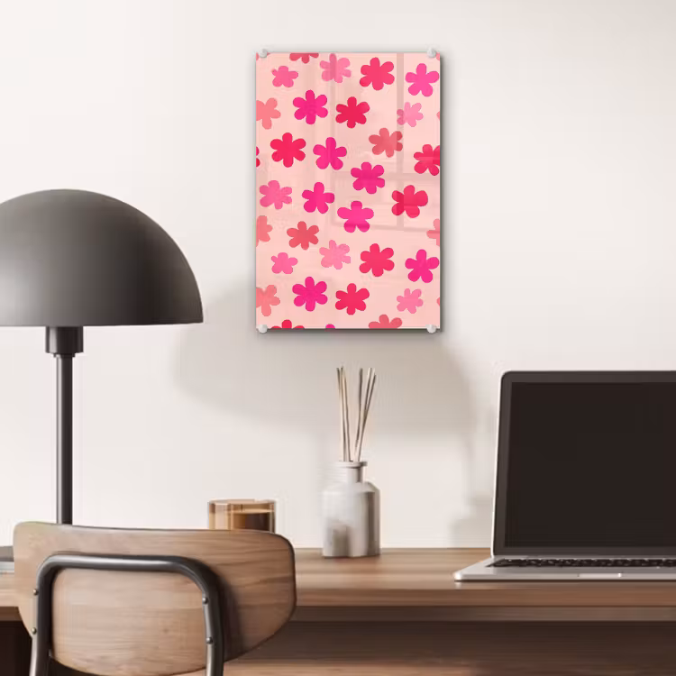 Glas schilderij - Bloemen - Patroon - Roze — 7