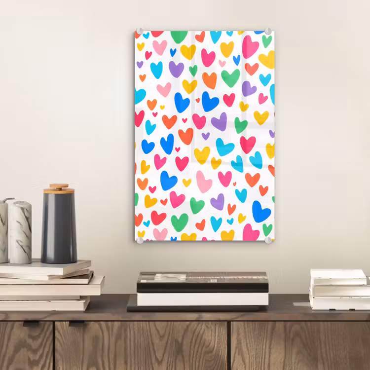 Glas schilderij - Hartjes - Kleurrijk - Patroon - Levendig — 2
