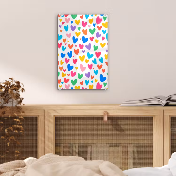 Glas schilderij - Hartjes - Kleurrijk - Patroon - Levendig — 5