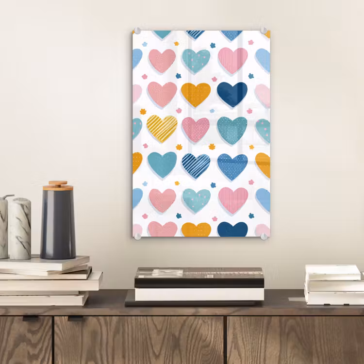 Glas schilderij - Hartjes - Pastel - Patroon — 2