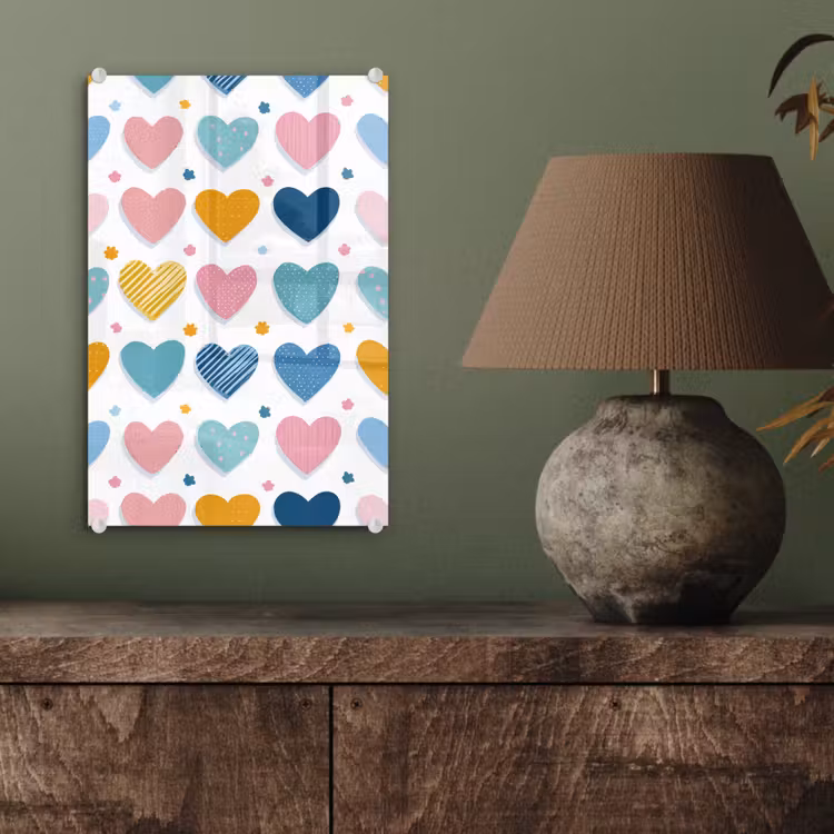 Glas schilderij - Hartjes - Pastel - Patroon — 4