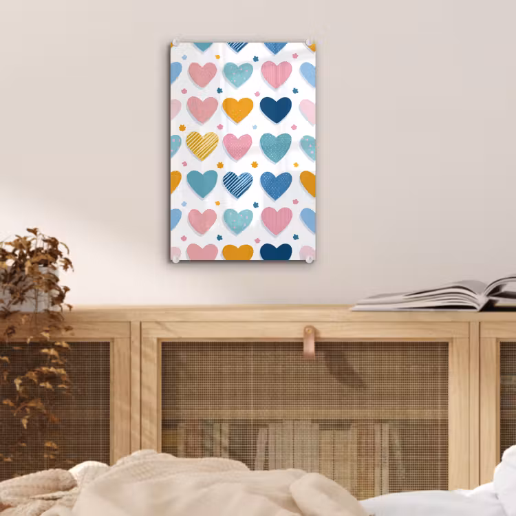 Glas schilderij - Hartjes - Pastel - Patroon — 5