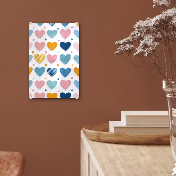 Glas schilderij - Hartjes - Pastel - Patroon — 6