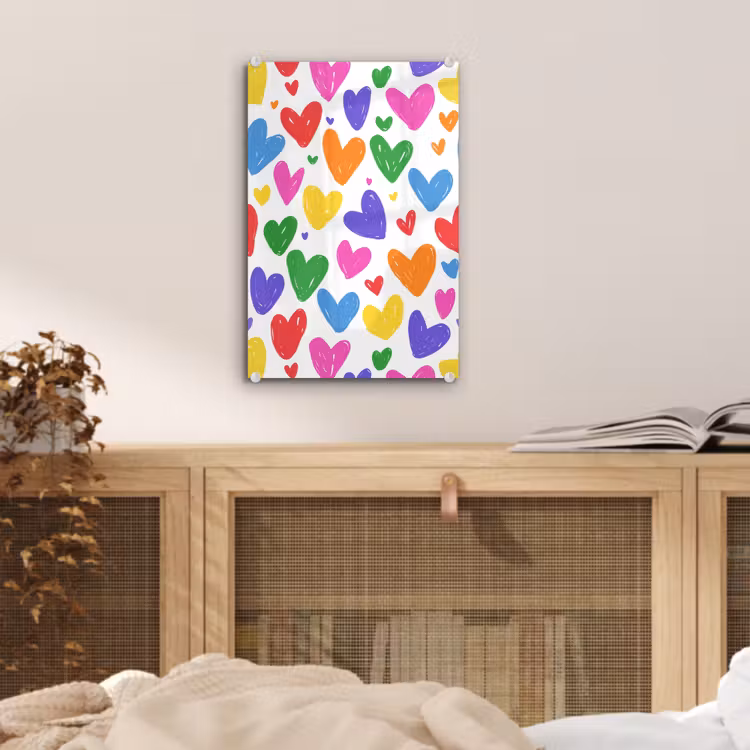 Glas schilderij - Hartjes - Patroon - Kleurrijk — 5