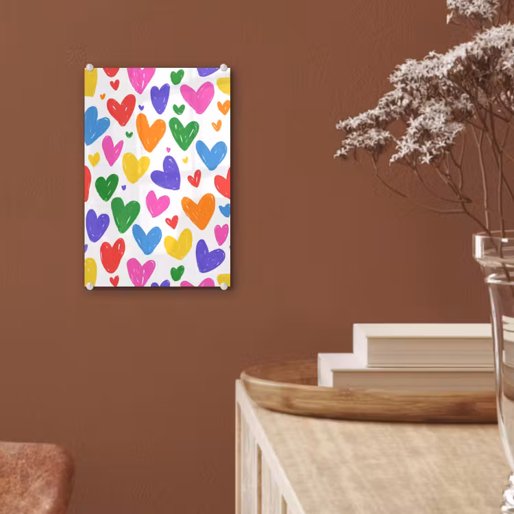 Glas schilderij - Hartjes - Patroon - Kleurrijk — 6