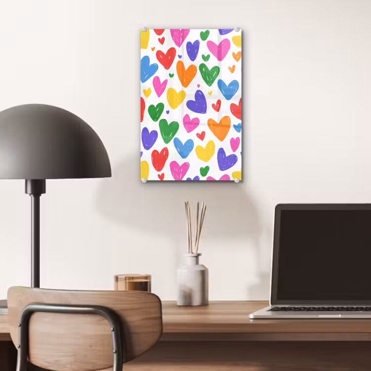 Glas schilderij - Hartjes - Patroon - Kleurrijk — 7