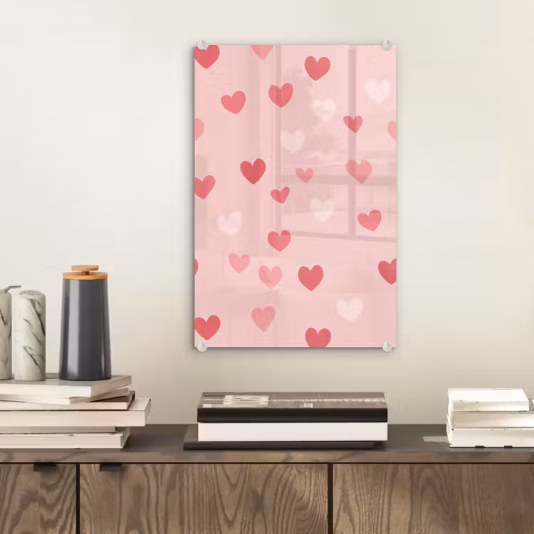 Glas schilderij - Hartjes - Patroon - Roze — 2