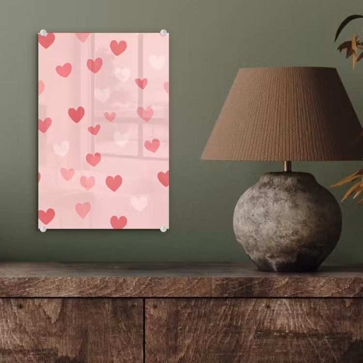 Glas schilderij - Hartjes - Patroon - Roze — 4