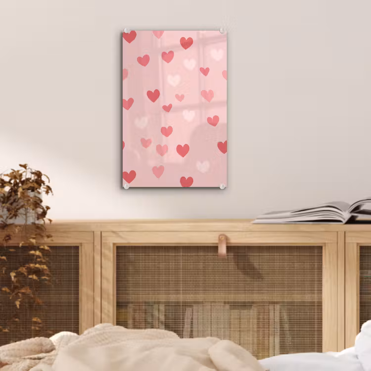 Glas schilderij - Hartjes - Patroon - Roze — 5