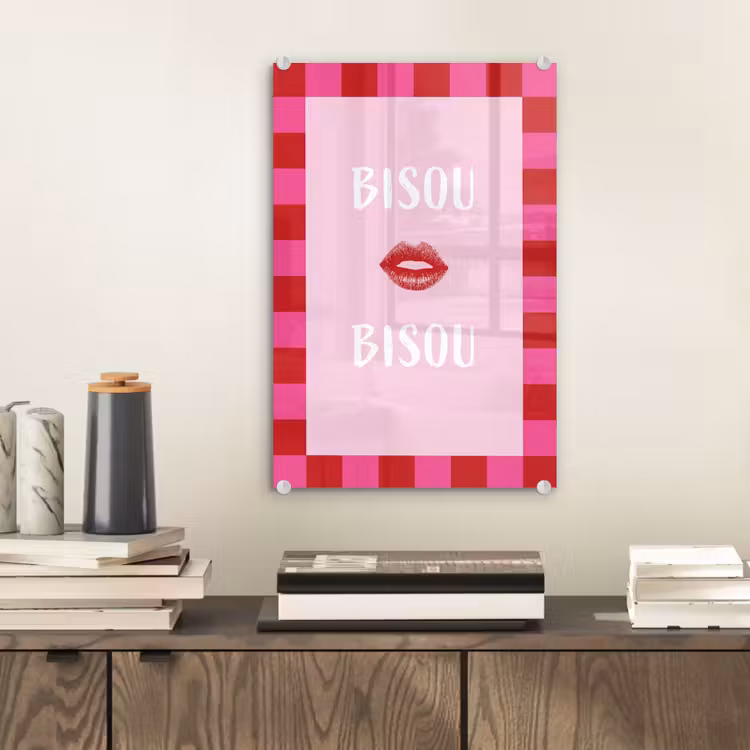 Glas schilderij - Kiss - Roze - Frans - Valentijn — 2