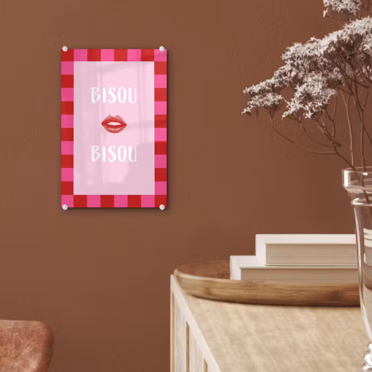 Glas schilderij - Kiss - Roze - Frans - Valentijn — 6