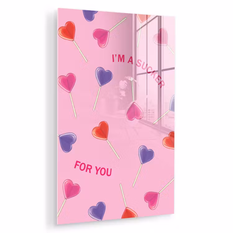 Glas schilderij - Lolly - Valentijn - Illustratie - Snoep — 1