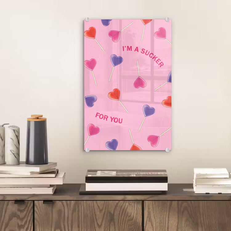 Glas schilderij - Lolly - Valentijn - Illustratie - Snoep — 2