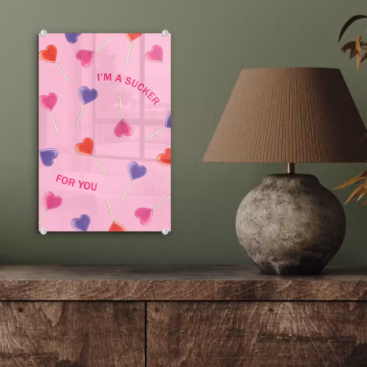 Glas schilderij - Lolly - Valentijn - Illustratie - Snoep — 4
