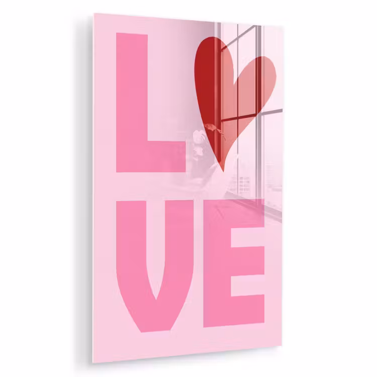 Glas schilderij - Love - Roze - Hart - Valentijn — 1