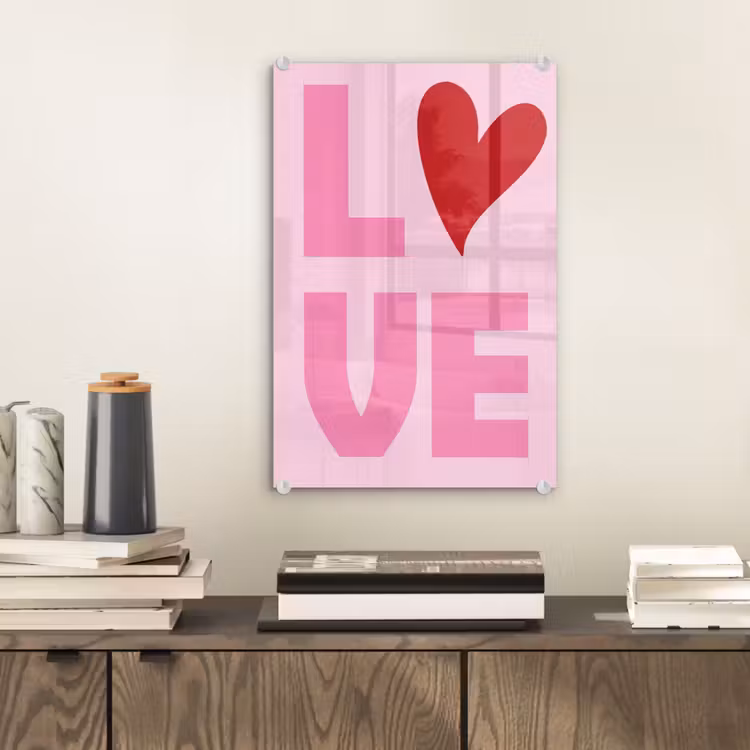 Glas schilderij - Love - Roze - Hart - Valentijn — 2